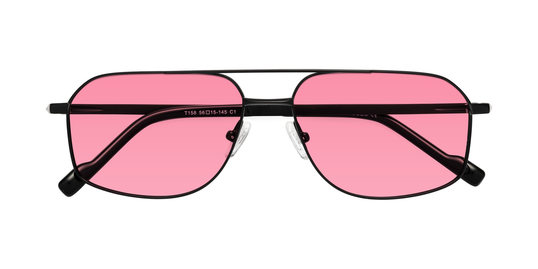 Folded Front of Perine in Black with Pink Tinted Lenses