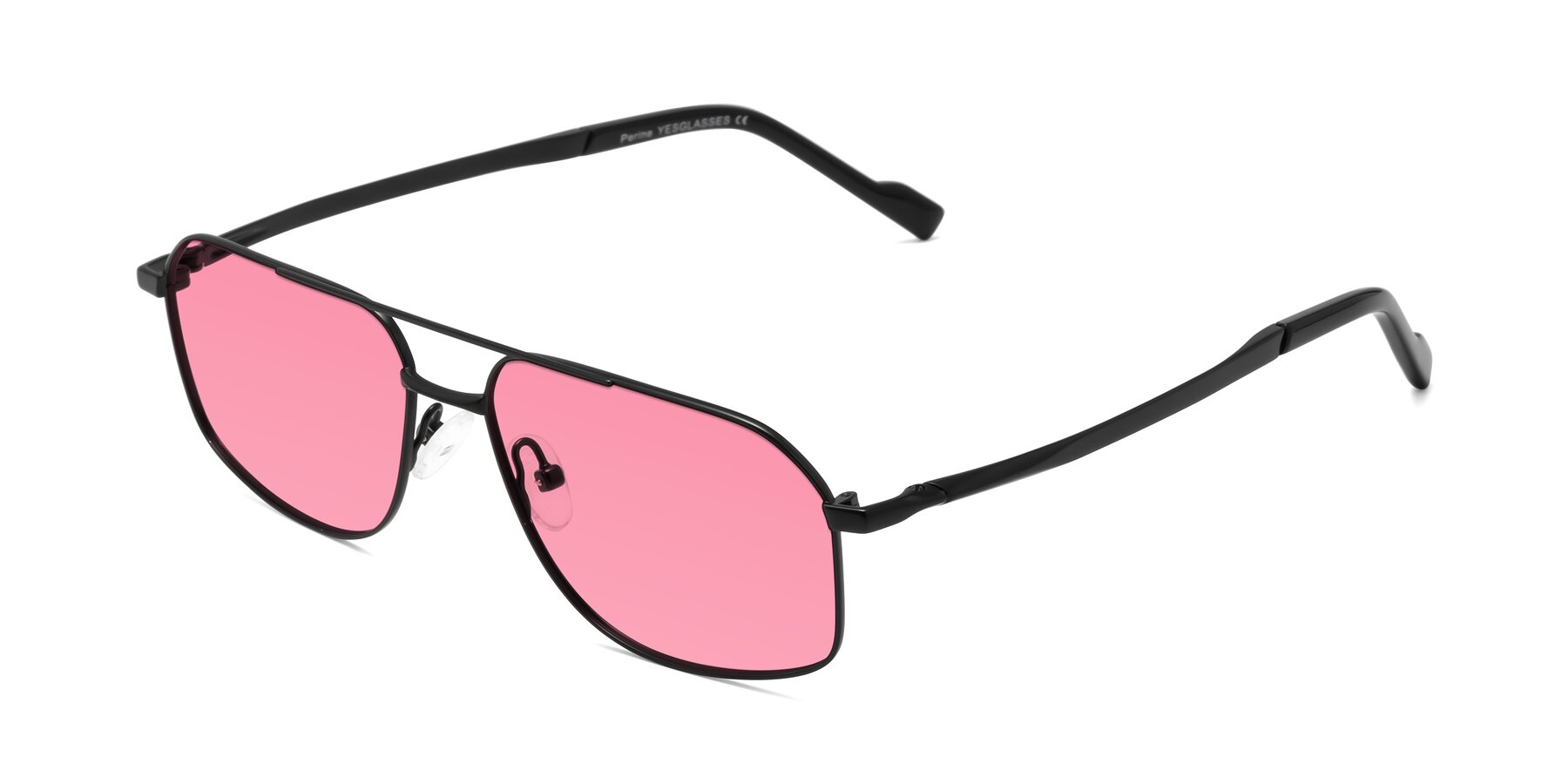 Angle of Perine in Black with Pink Tinted Lenses