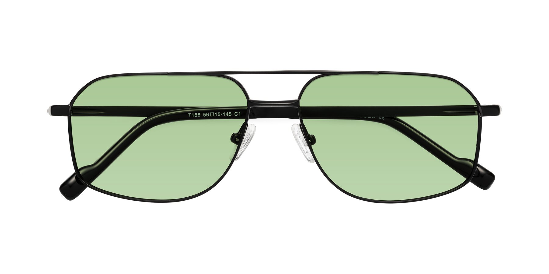 Folded Front of Perine in Black with Medium Green Tinted Lenses