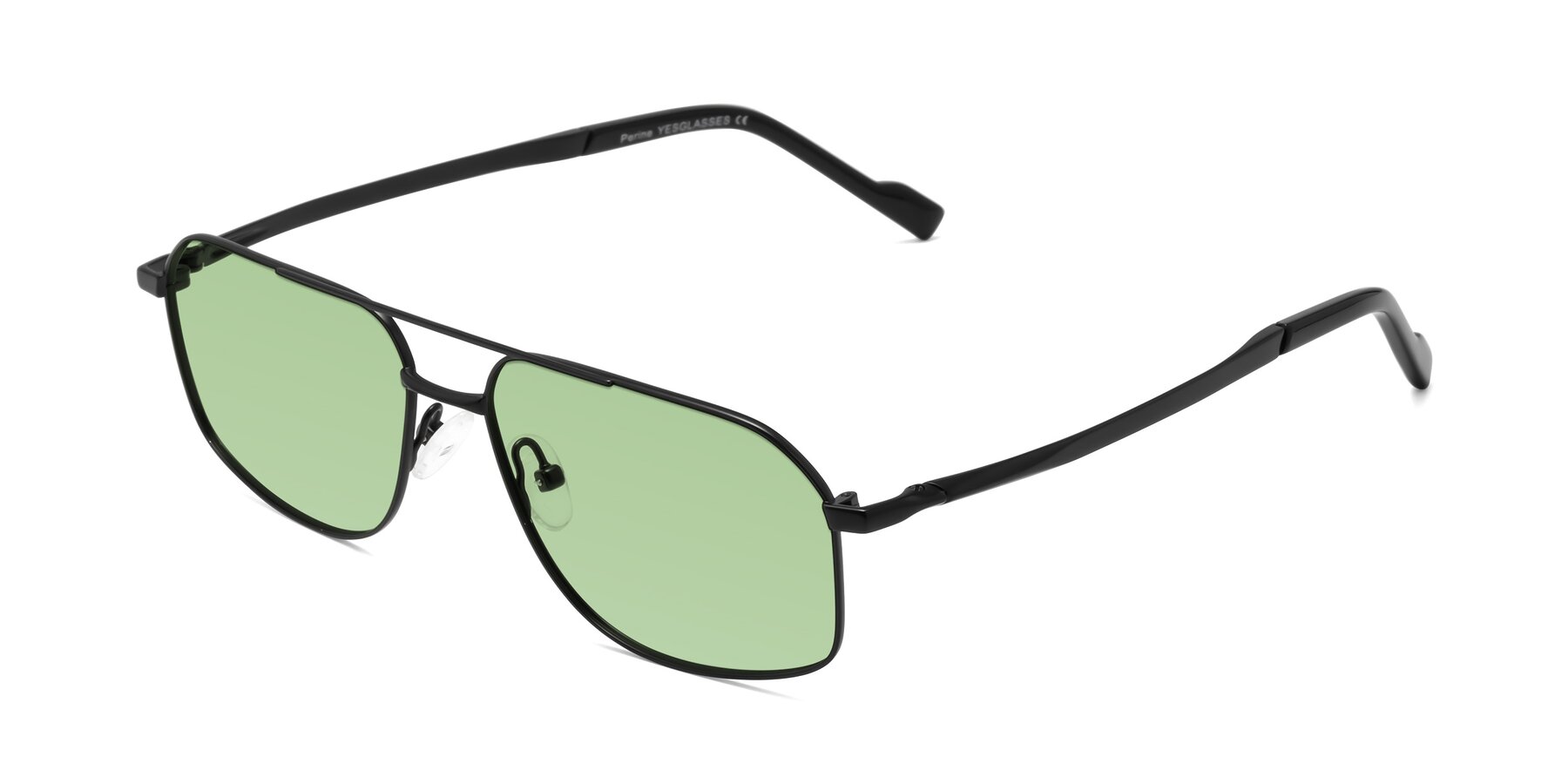 Angle of Perine in Black with Medium Green Tinted Lenses