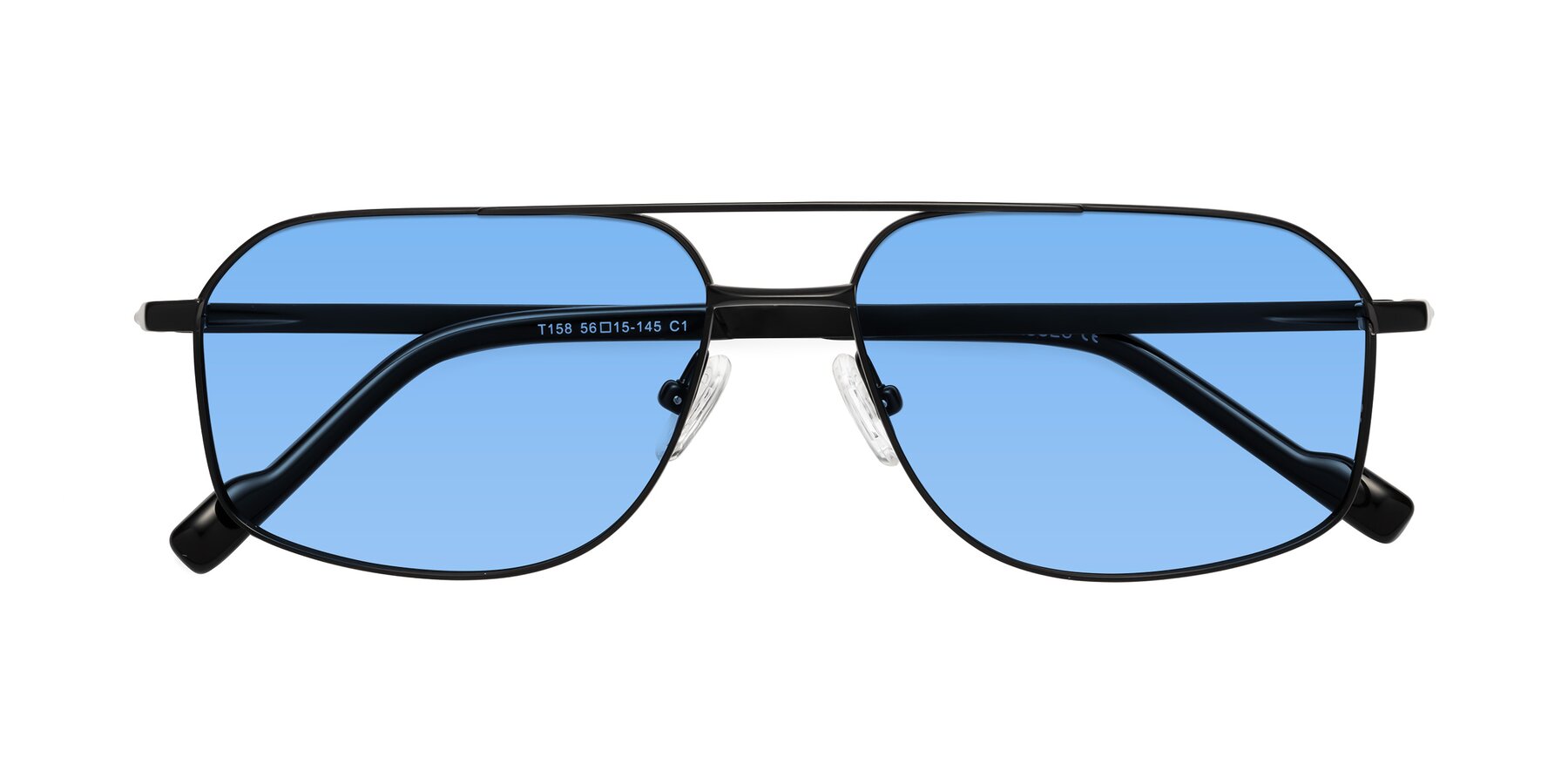 Folded Front of Perine in Black with Medium Blue Tinted Lenses