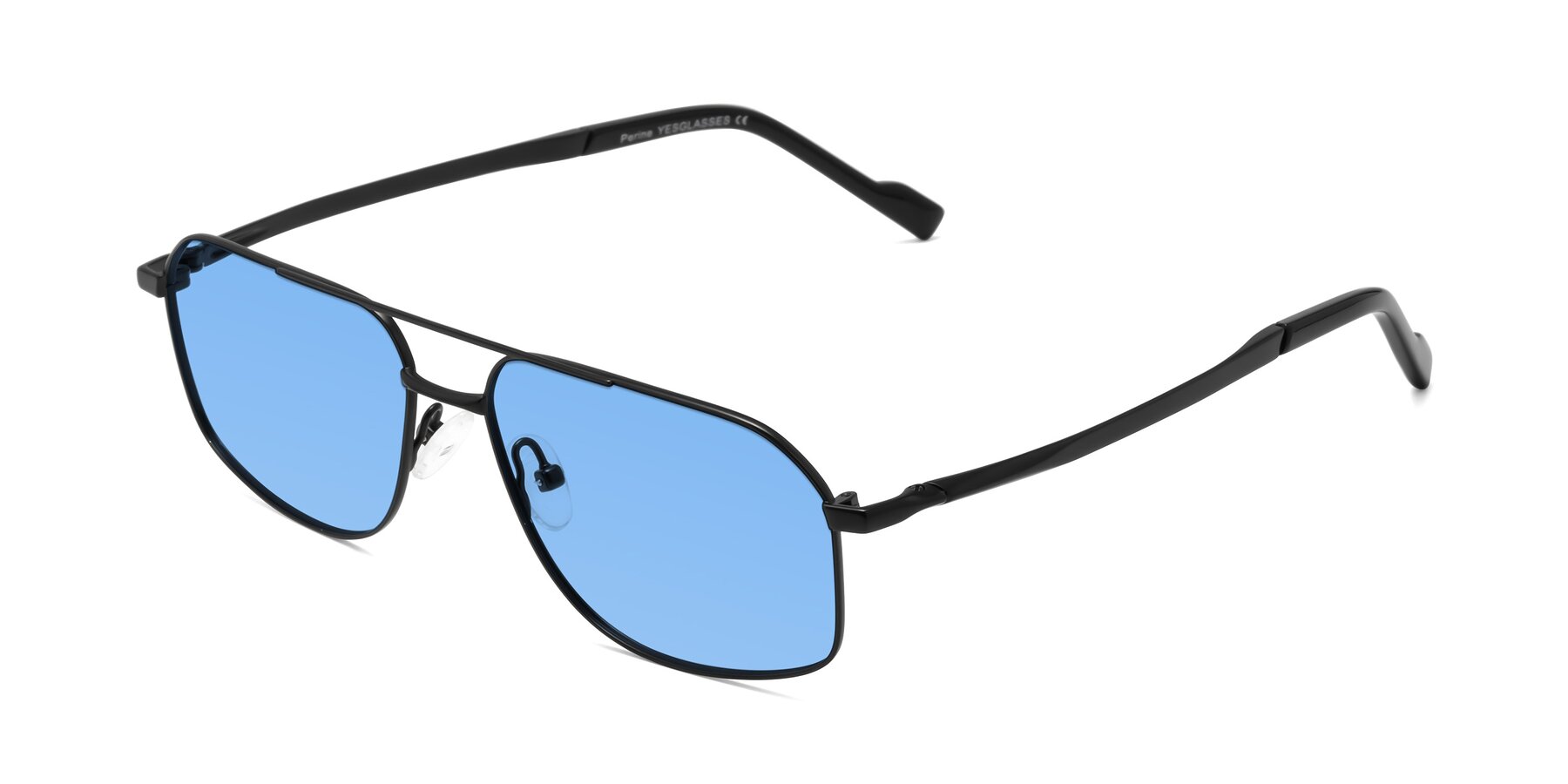 Angle of Perine in Black with Medium Blue Tinted Lenses