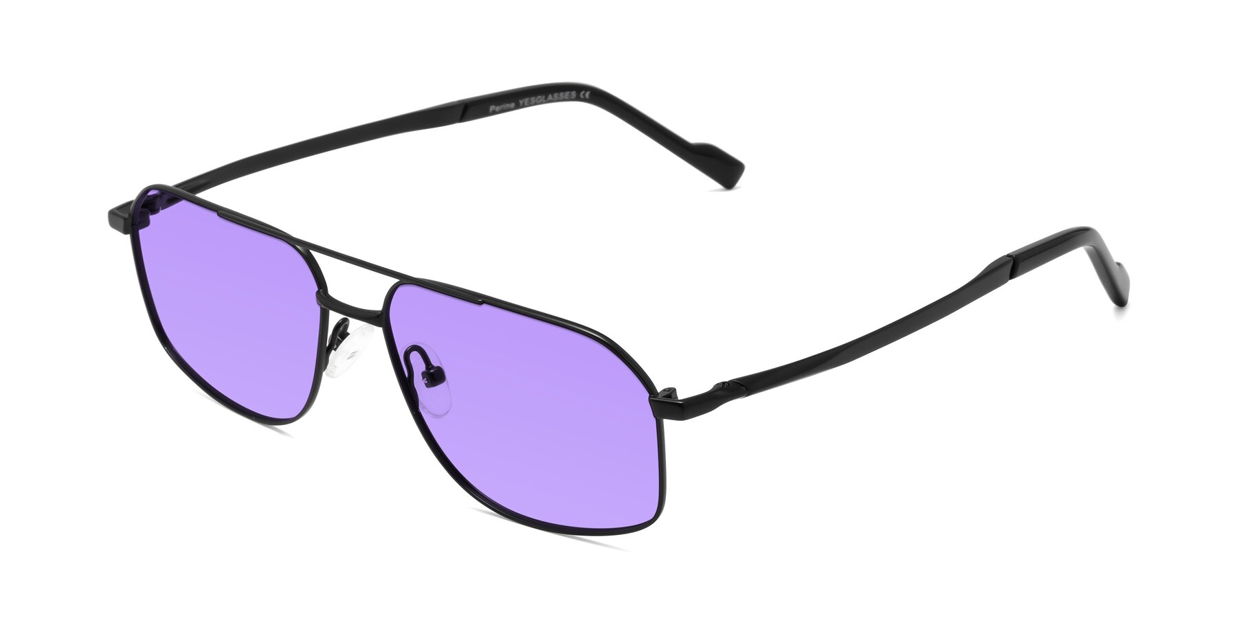 Angle of Perine in Black with Medium Purple Tinted Lenses