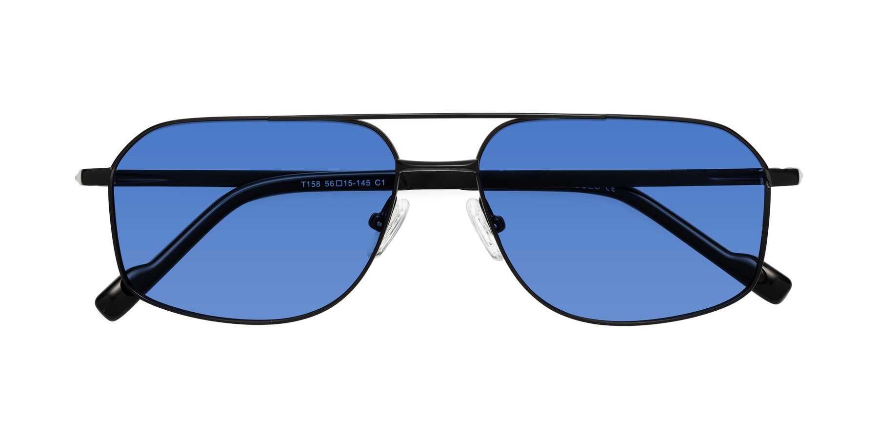 Folded Front of Perine in Black with Blue Tinted Lenses