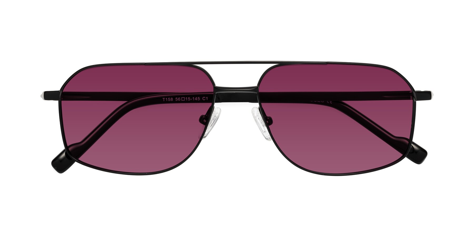 Folded Front of Perine in Black with Wine Tinted Lenses