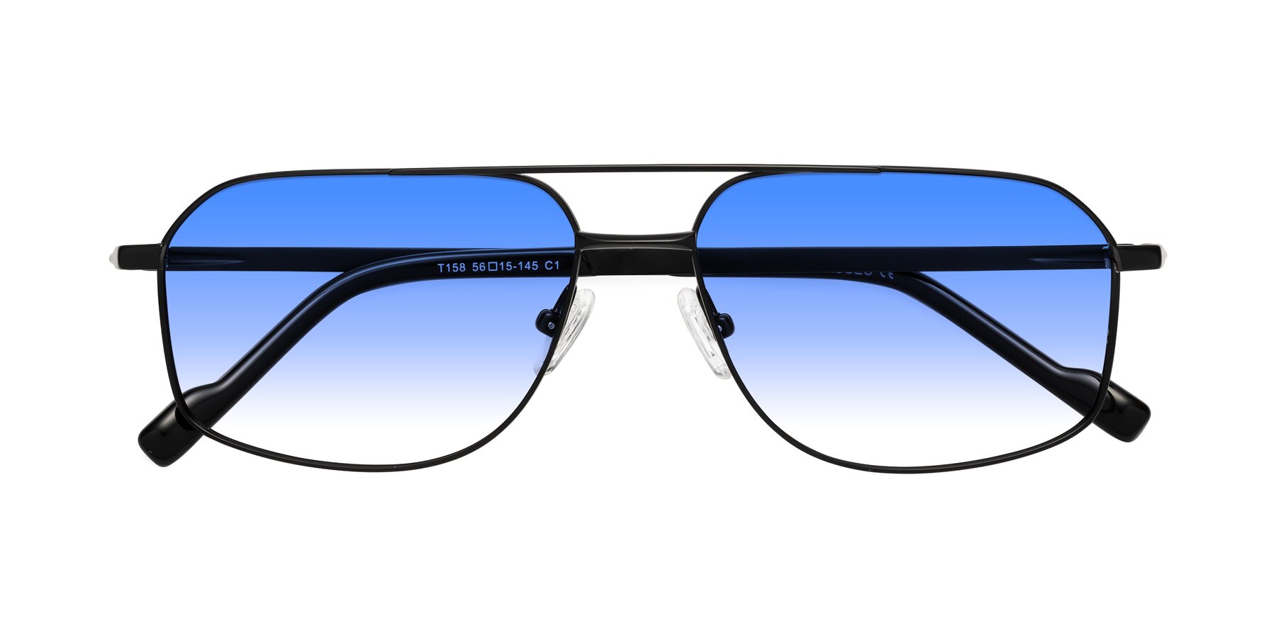 Folded Front of Perine in Black with Blue Gradient Lenses