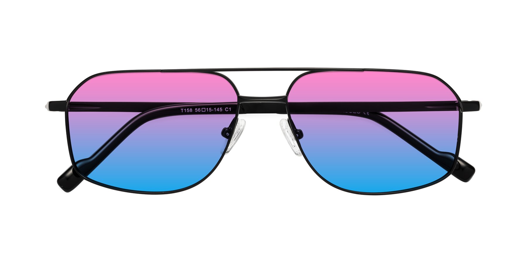 Folded Front of Perine in Black with Pink / Blue Gradient Lenses