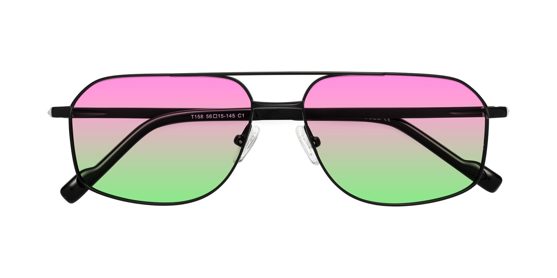 Folded Front of Perine in Black with Pink / Green Gradient Lenses