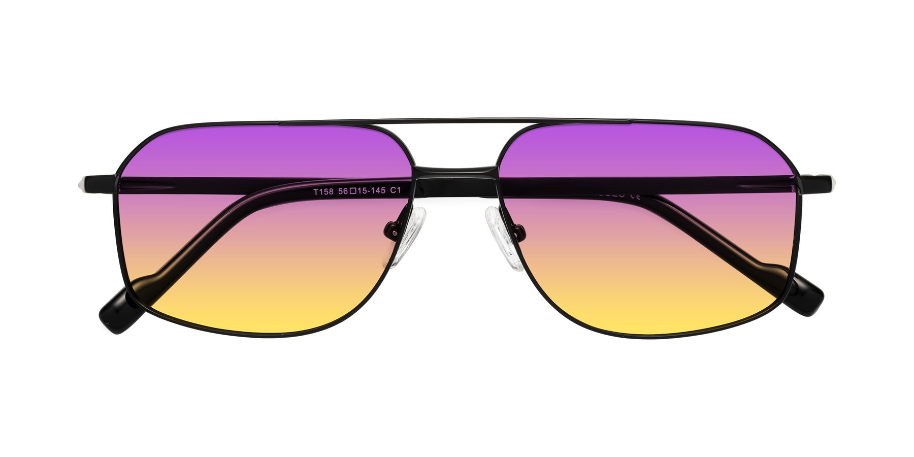 Folded Front of Perine in Black with Purple / Yellow Gradient Lenses
