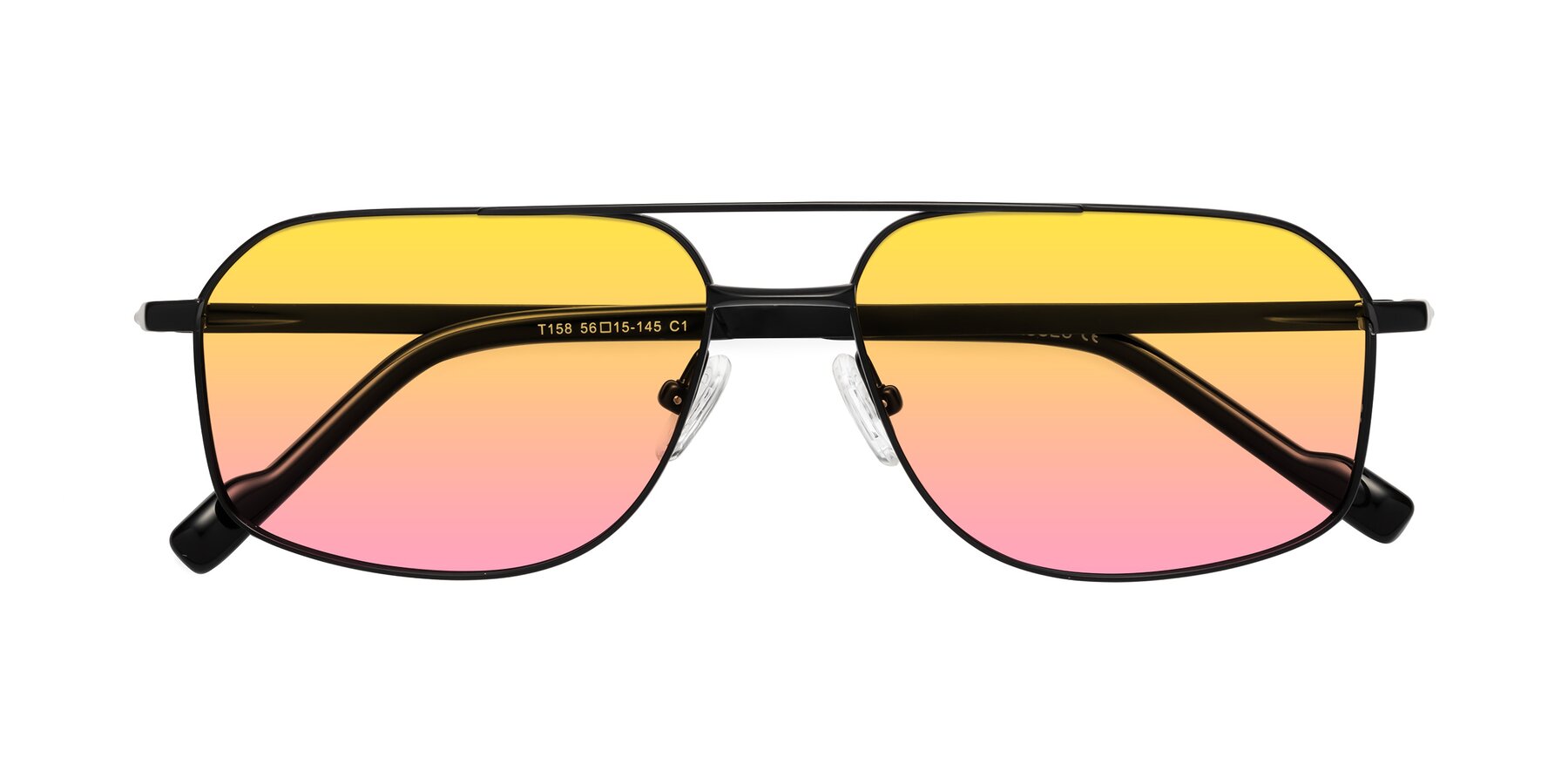 Folded Front of Perine in Black with Yellow / Pink Gradient Lenses