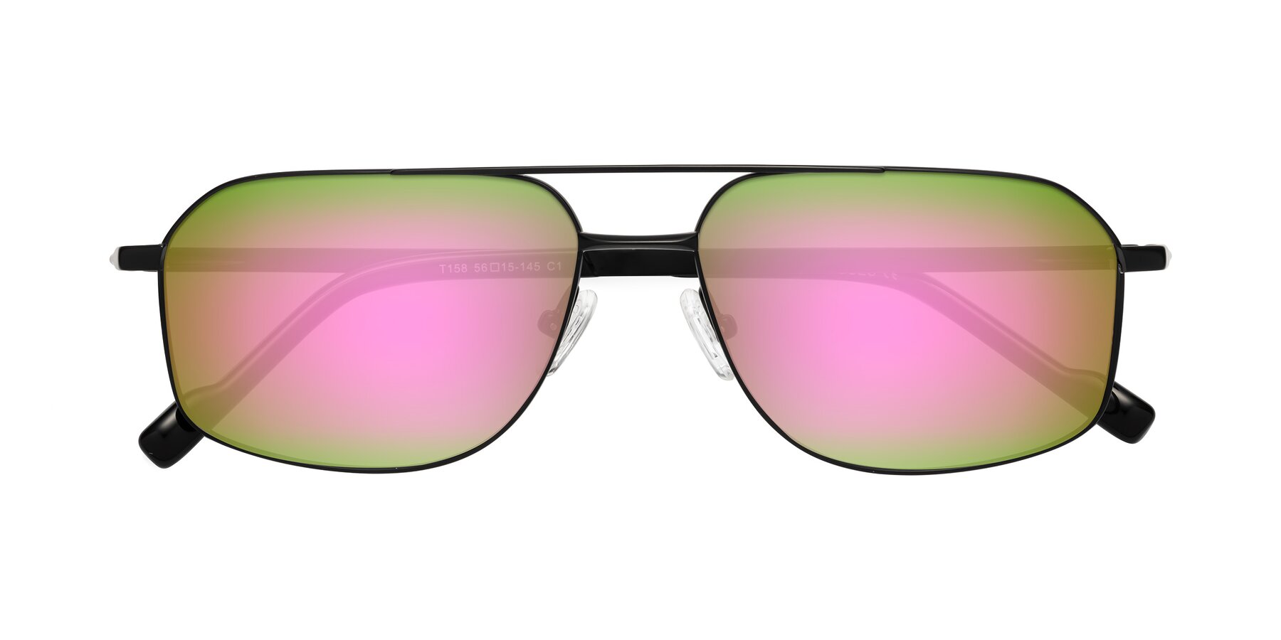 Folded Front of Perine in Black with Pink Mirrored Lenses