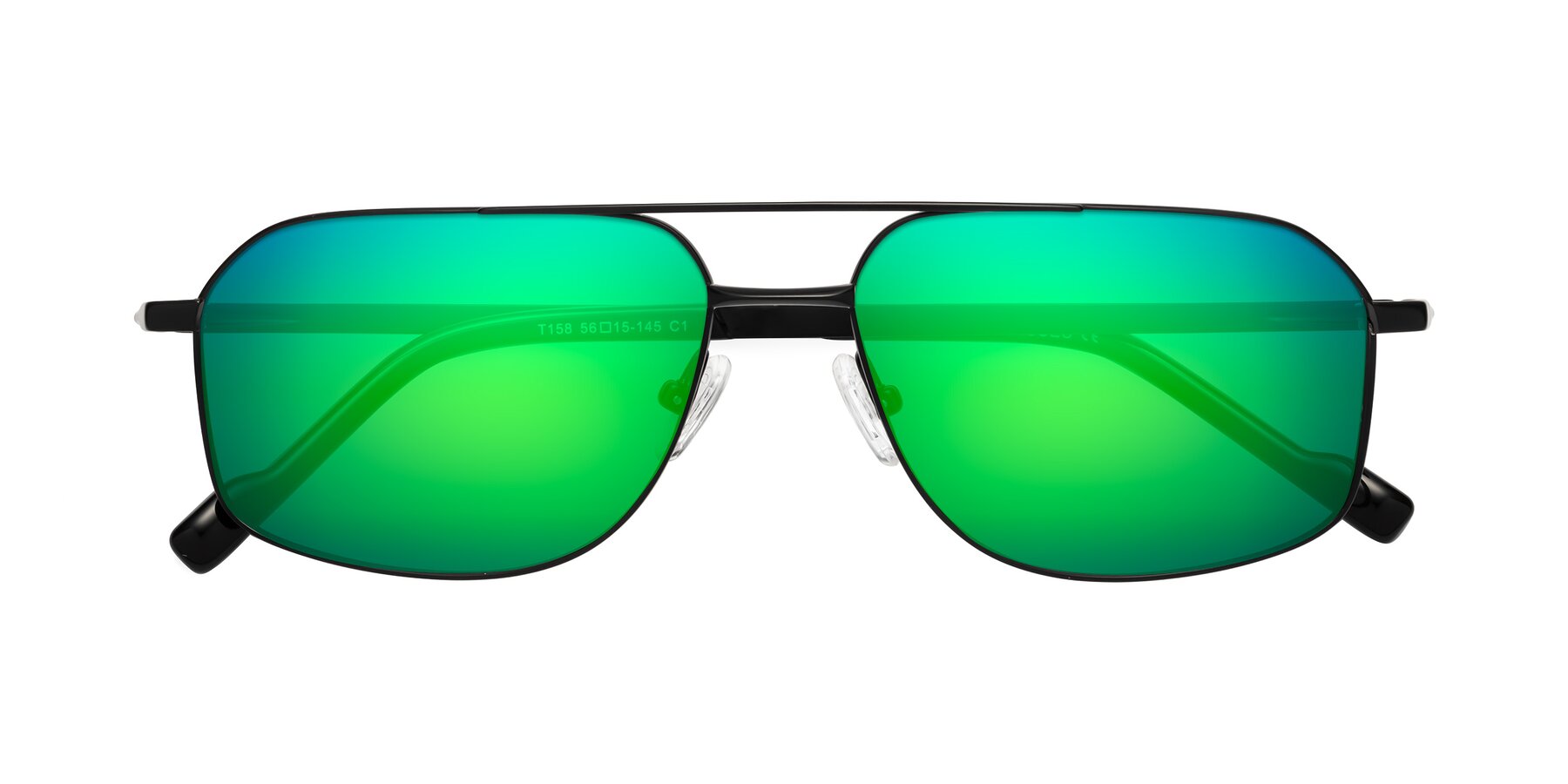 Folded Front of Perine in Black with Green Mirrored Lenses