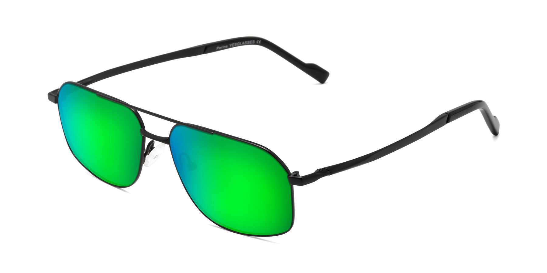 Angle of Perine in Black with Green Mirrored Lenses