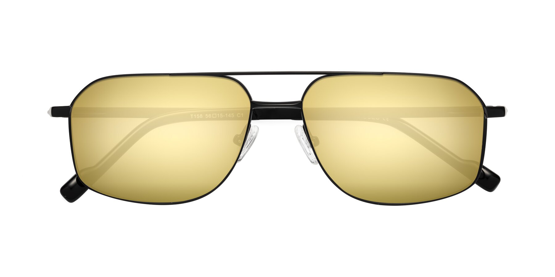 Folded Front of Perine in Black with Gold Mirrored Lenses