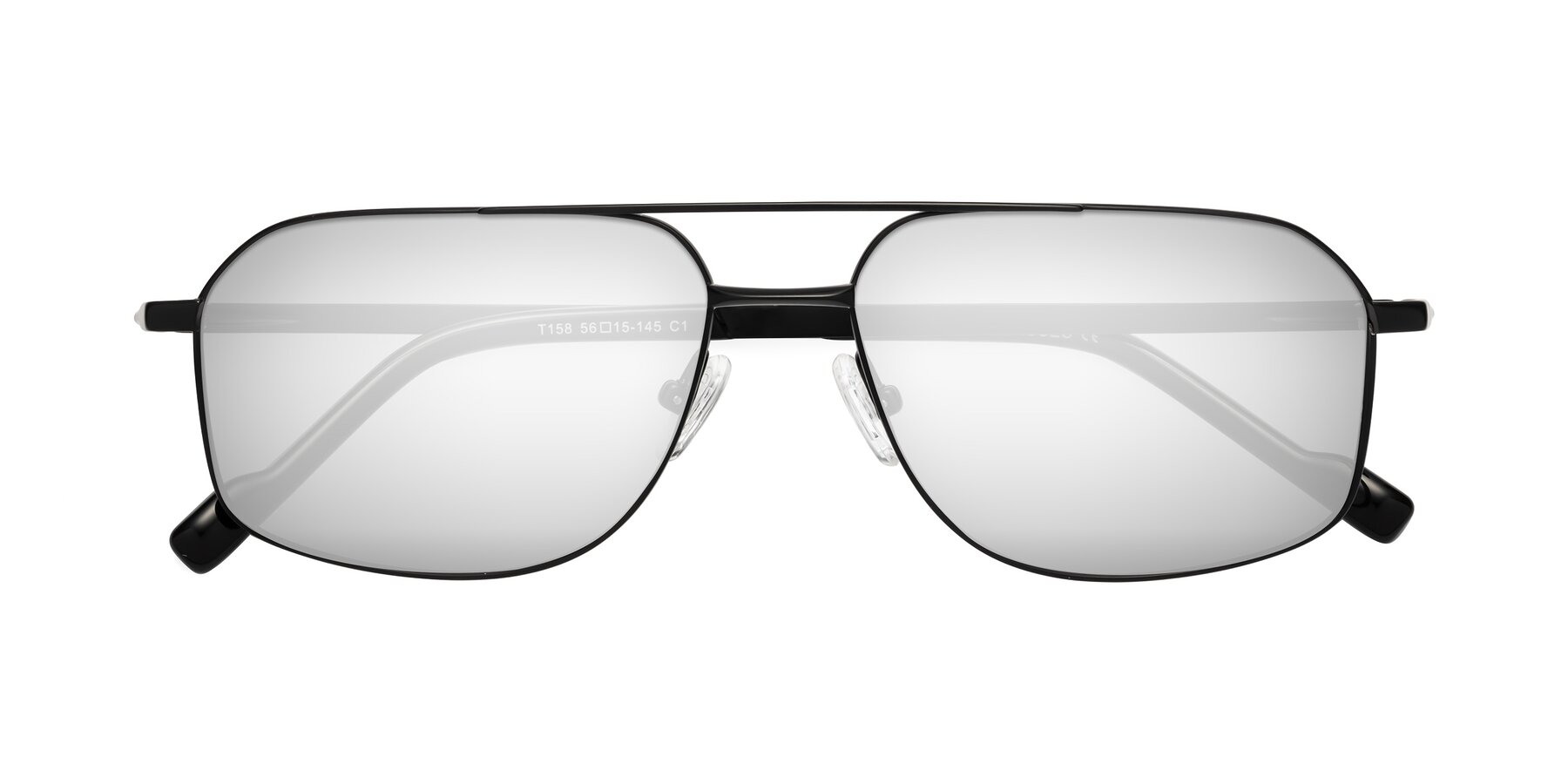 Folded Front of Perine in Black with Silver Mirrored Lenses