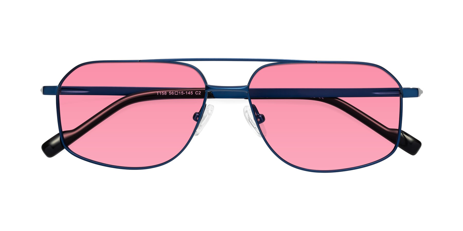 Folded Front of Perine in Blue with Pink Tinted Lenses