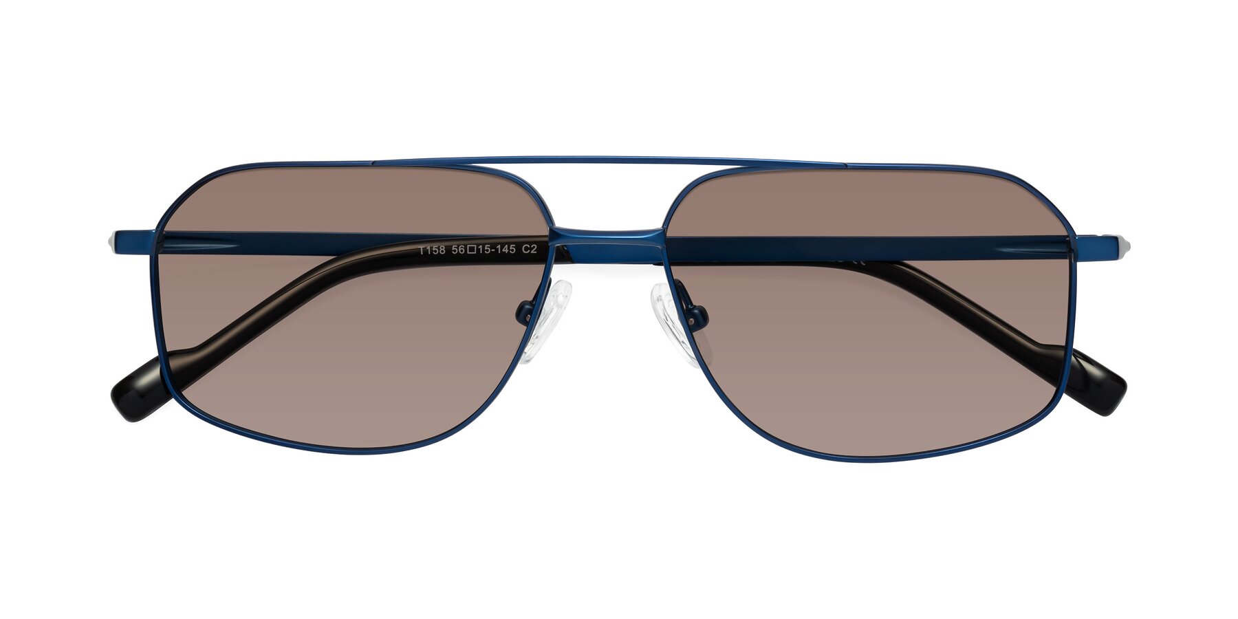 Folded Front of Perine in Blue with Medium Brown Tinted Lenses