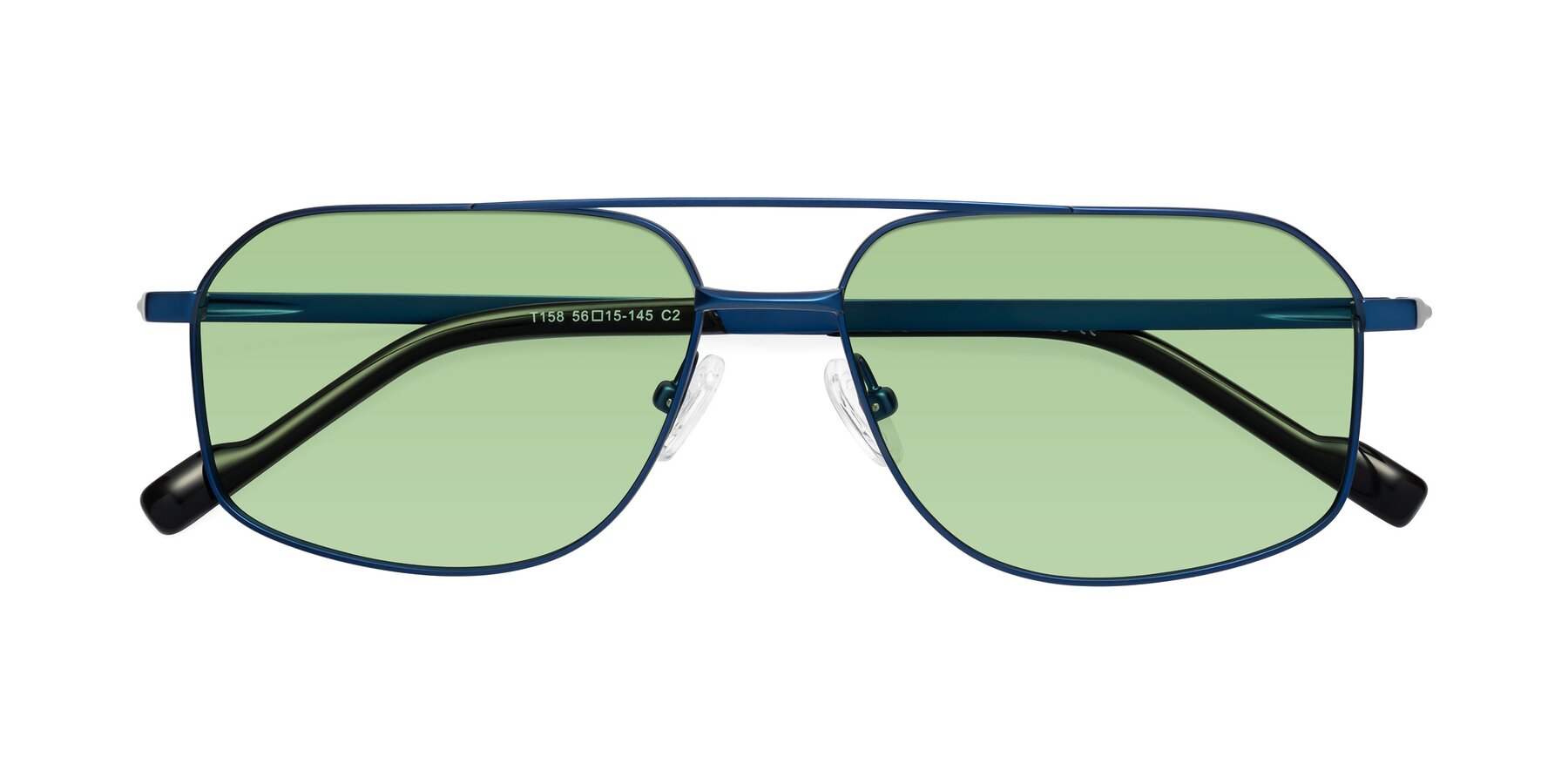 Folded Front of Perine in Blue with Medium Green Tinted Lenses
