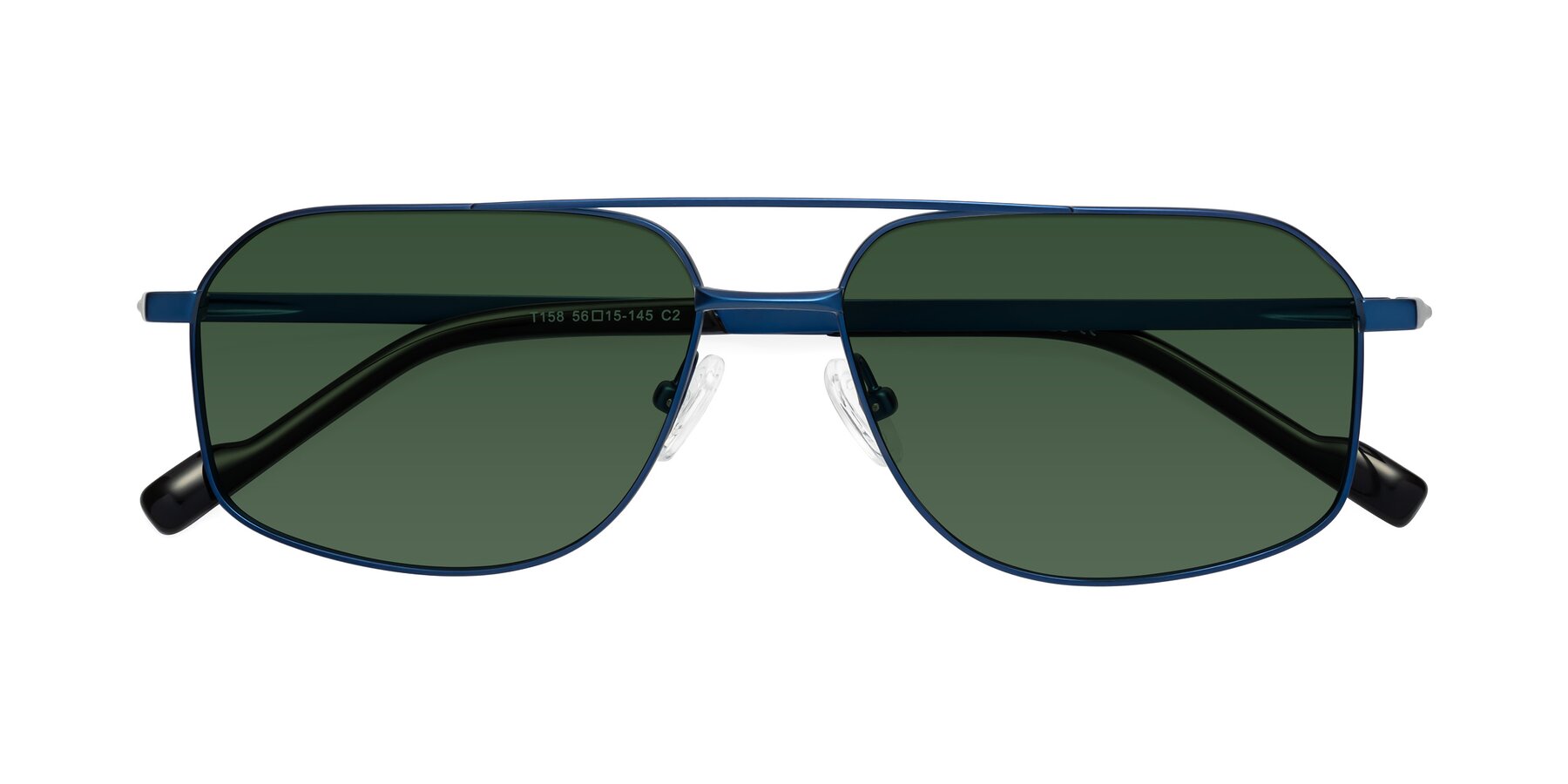 Folded Front of Perine in Blue with Green Tinted Lenses