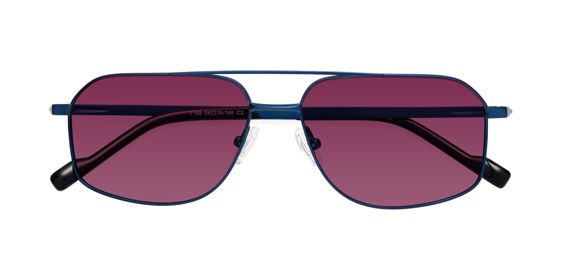 Folded Front of Perine in Blue with Wine Tinted Lenses