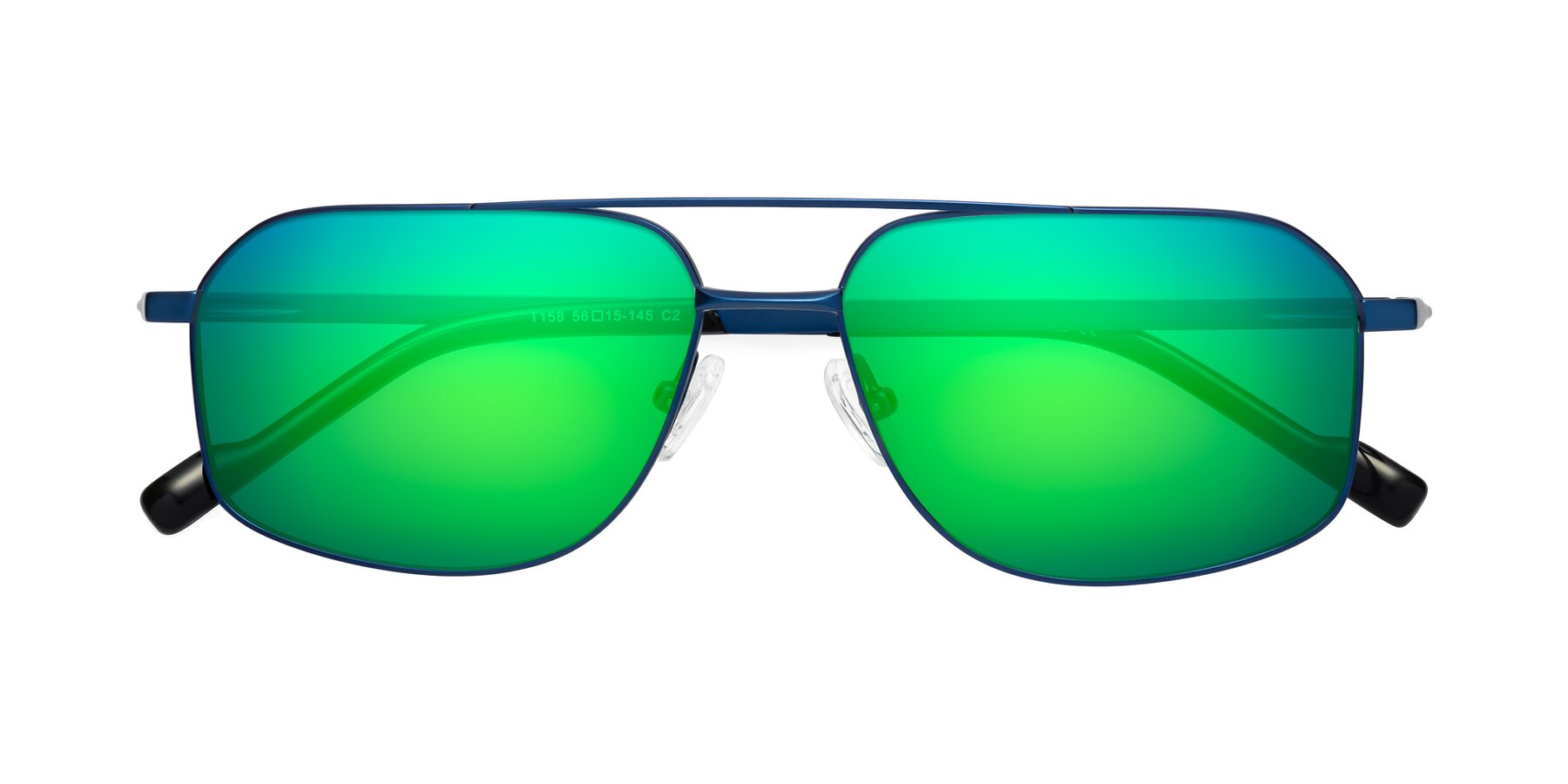 Folded Front of Perine in Blue with Green Mirrored Lenses