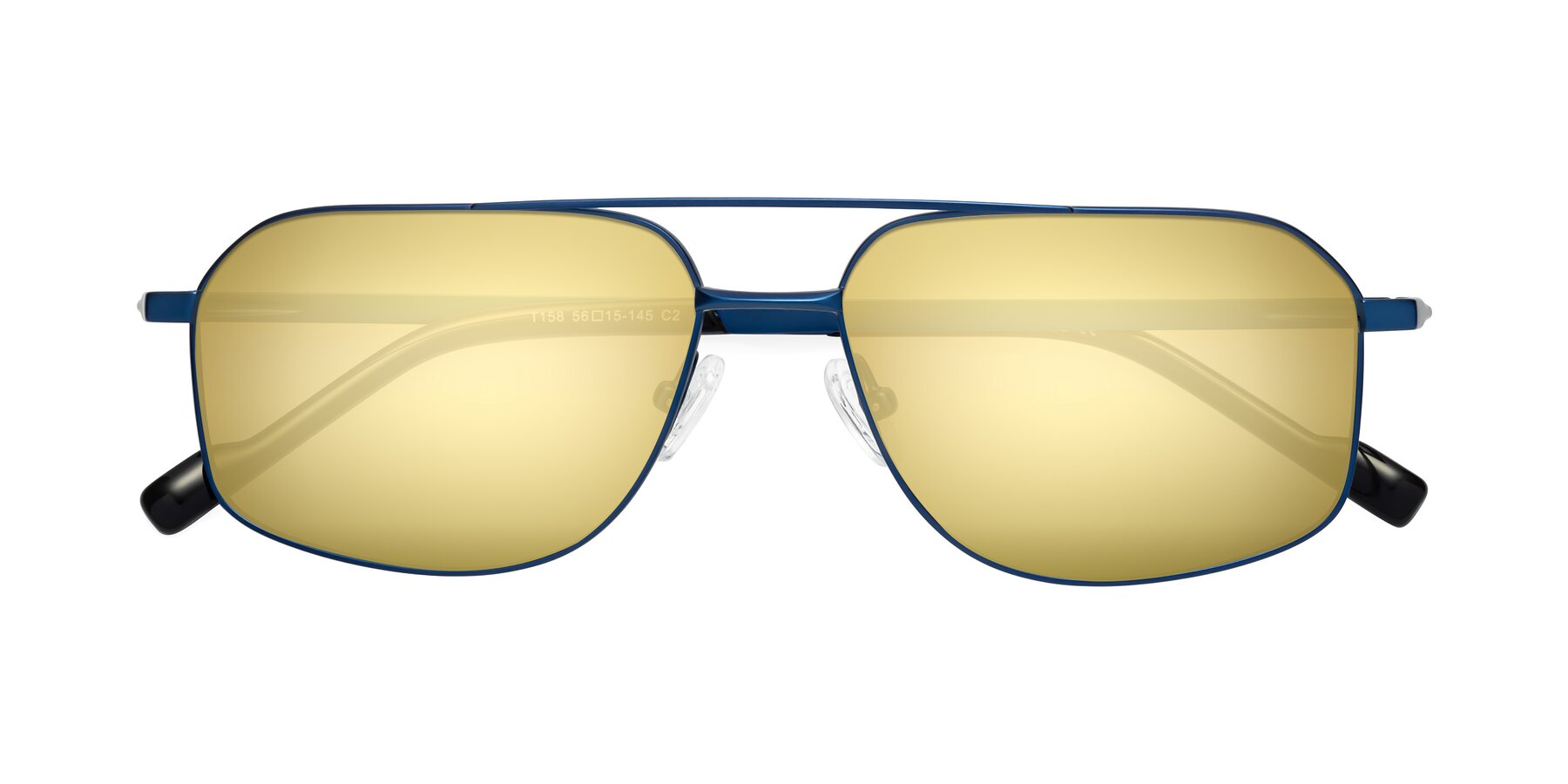Folded Front of Perine in Blue with Gold Mirrored Lenses