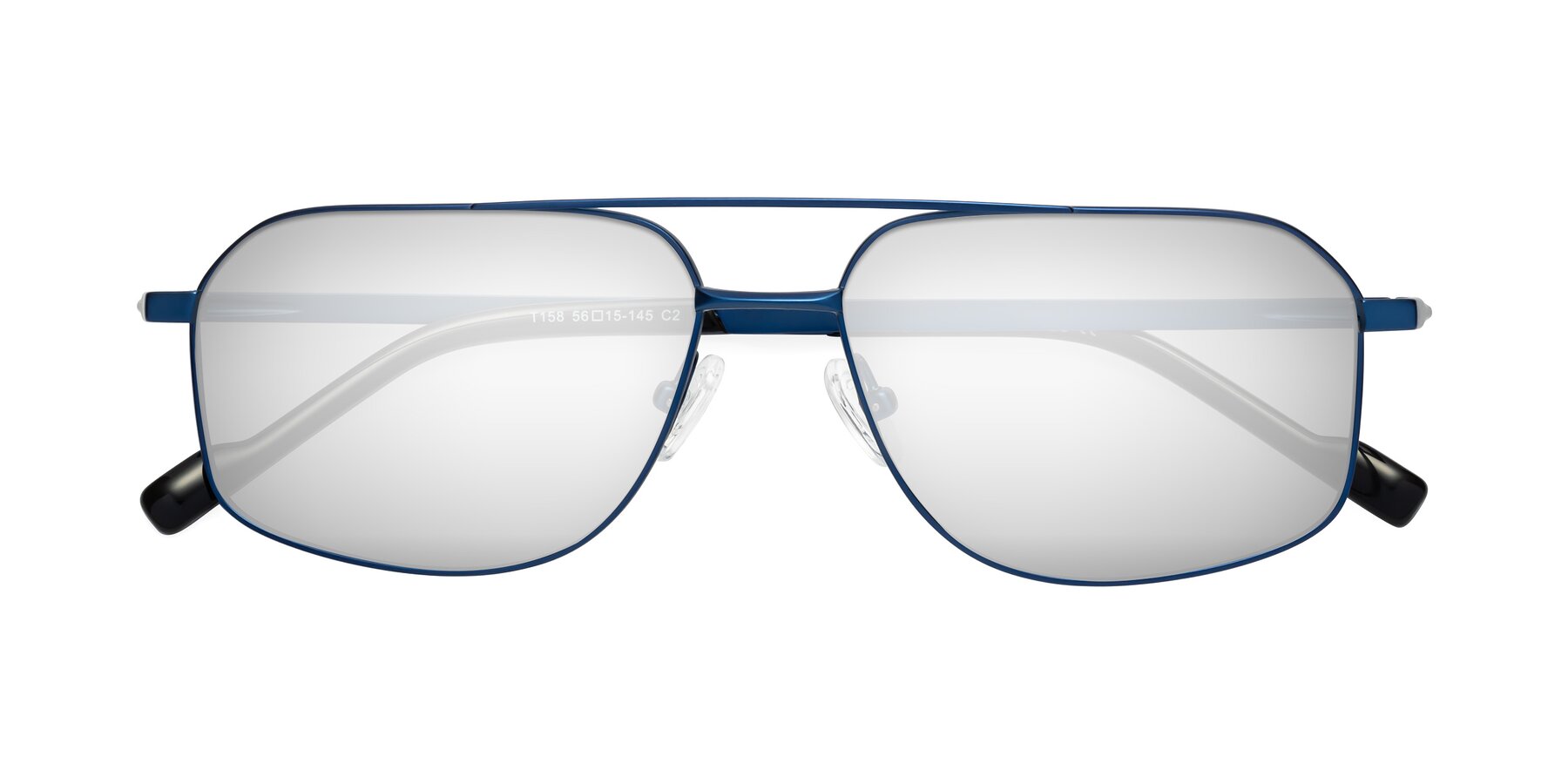 Folded Front of Perine in Blue with Silver Mirrored Lenses