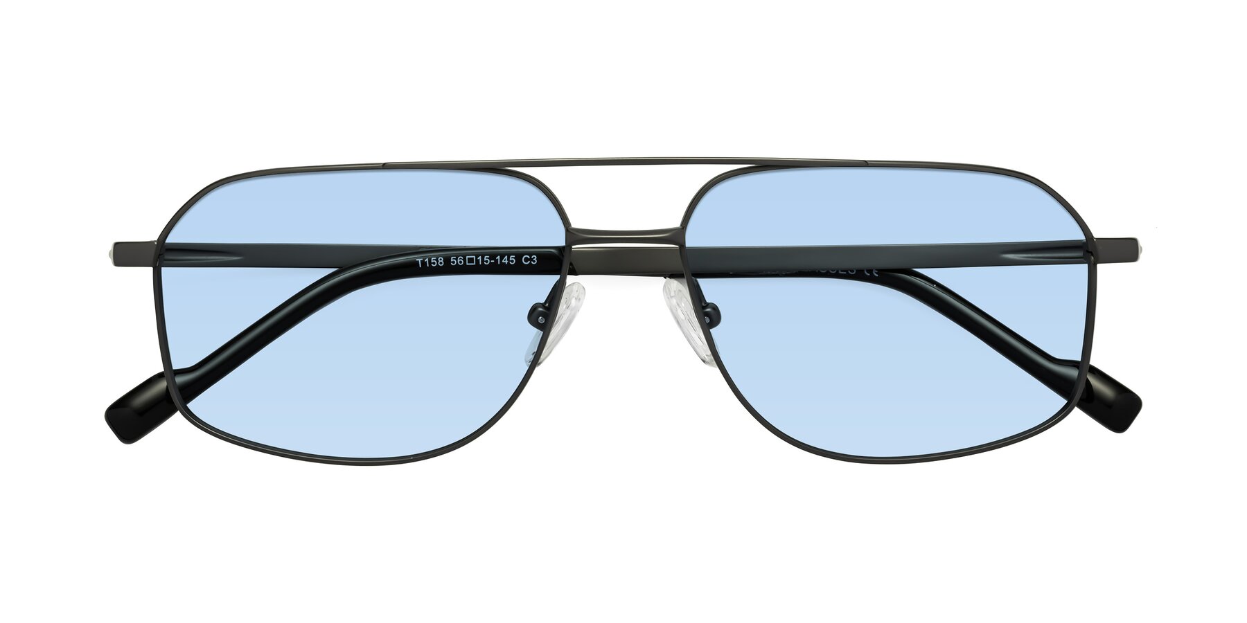Folded Front of Perine in Gunmetal with Light Blue Tinted Lenses