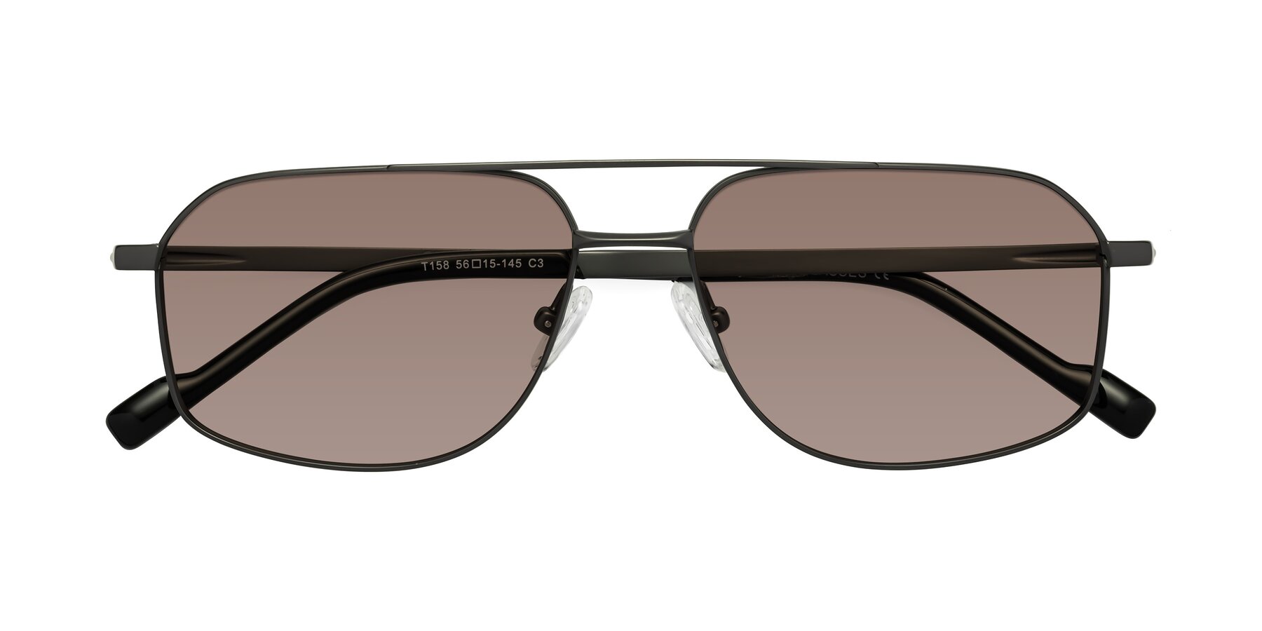 Folded Front of Perine in Gunmetal with Medium Brown Tinted Lenses