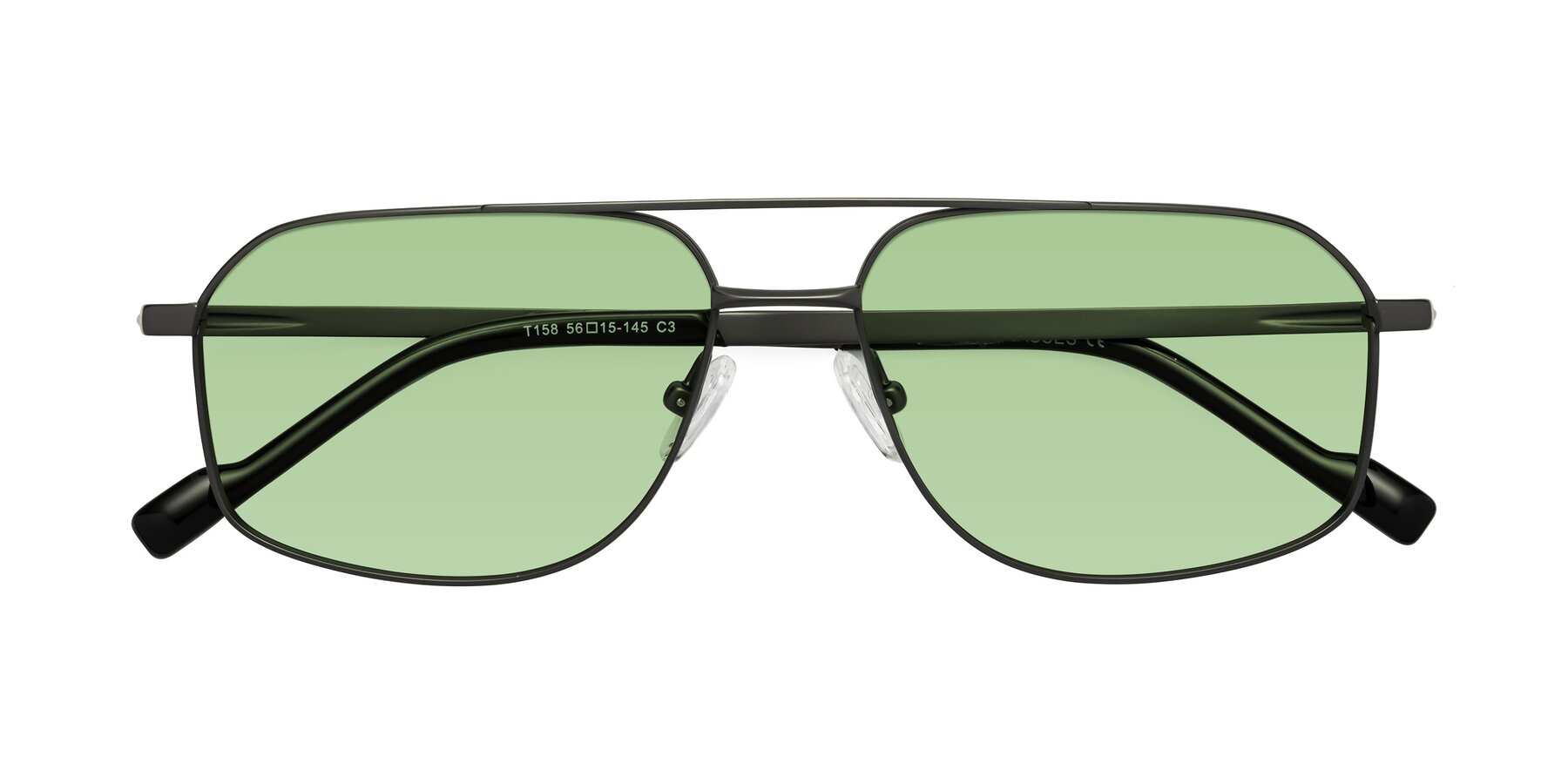 Folded Front of Perine in Gunmetal with Medium Green Tinted Lenses