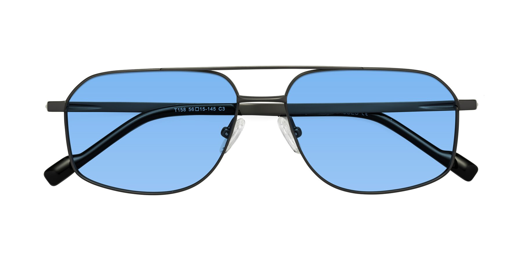 Folded Front of Perine in Gunmetal with Medium Blue Tinted Lenses