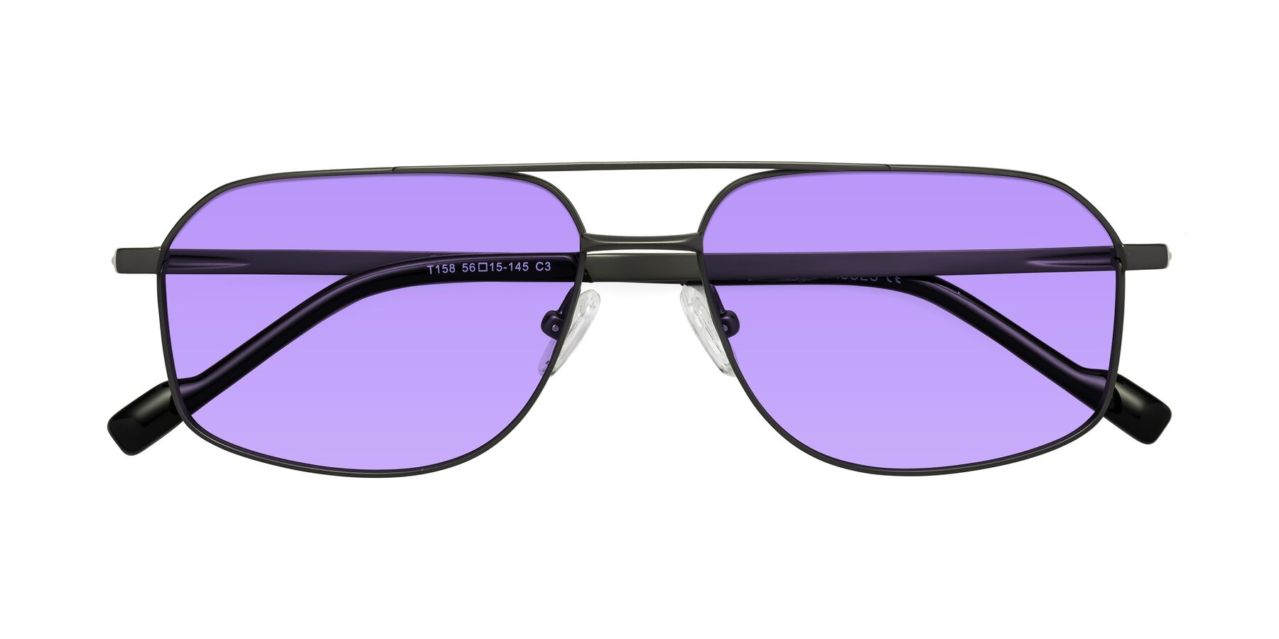 Folded Front of Perine in Gunmetal with Medium Purple Tinted Lenses