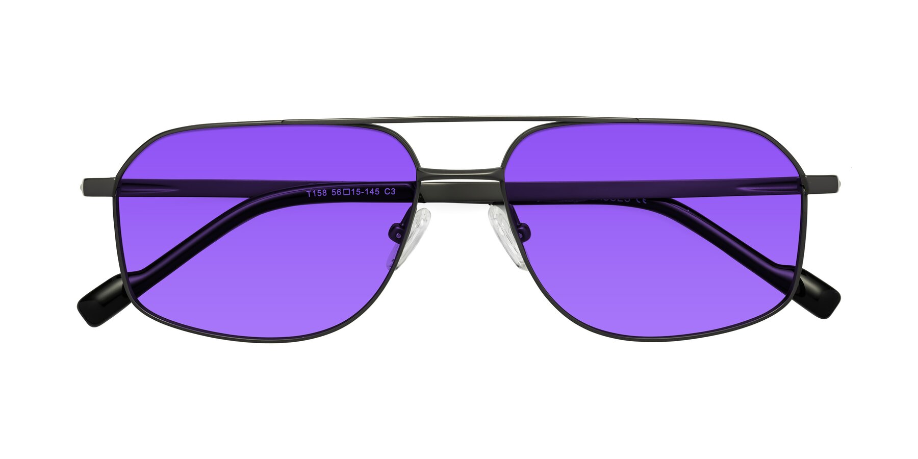 Folded Front of Perine in Gunmetal with Purple Tinted Lenses