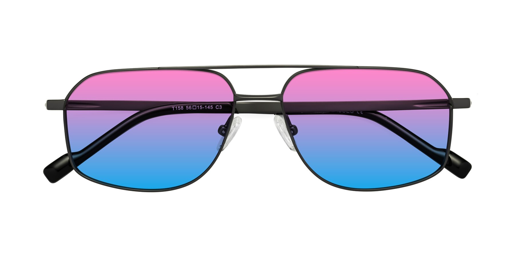Folded Front of Perine in Gunmetal with Pink / Blue Gradient Lenses