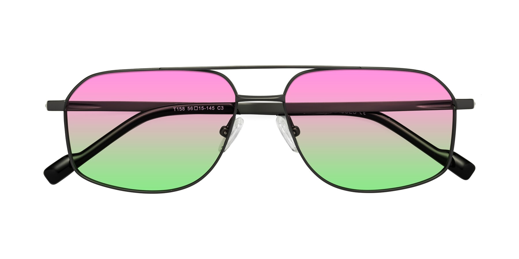 Folded Front of Perine in Gunmetal with Pink / Green Gradient Lenses