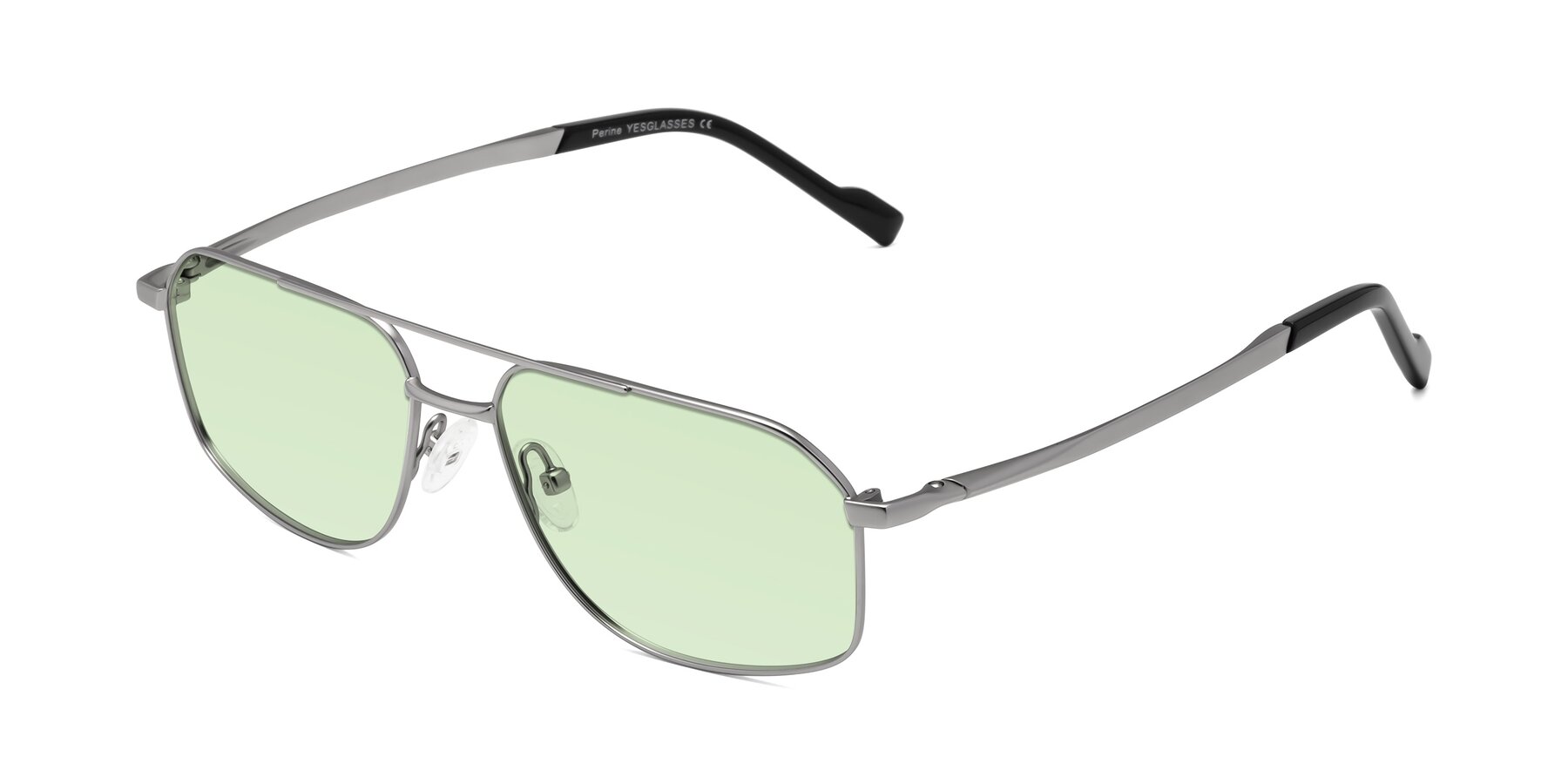 Angle of Perine in Silver with Light Green Tinted Lenses