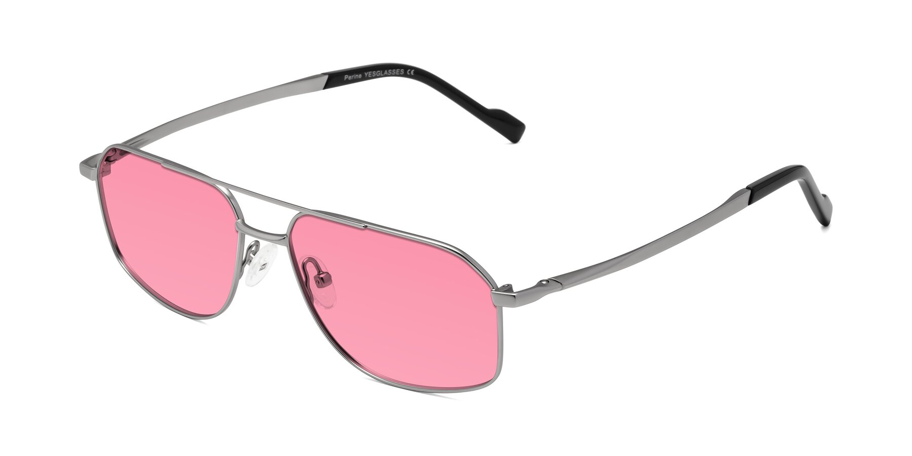 Angle of Perine in Silver with Pink Tinted Lenses