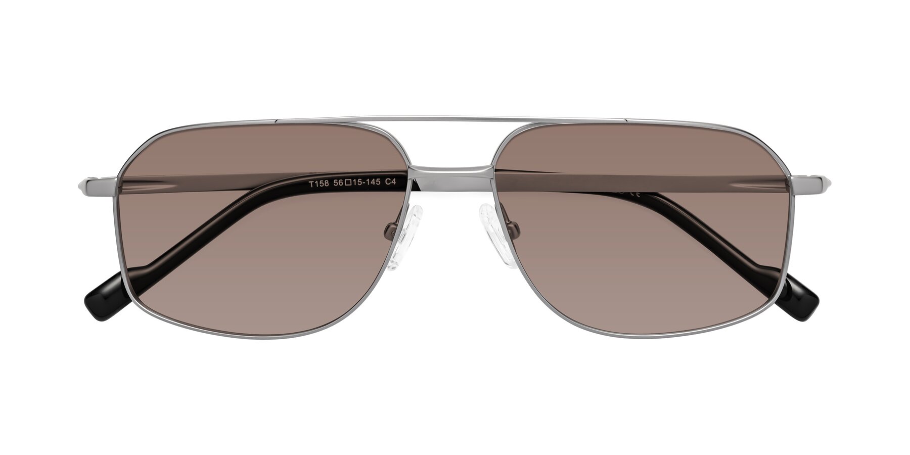 Folded Front of Perine in Silver with Medium Brown Tinted Lenses