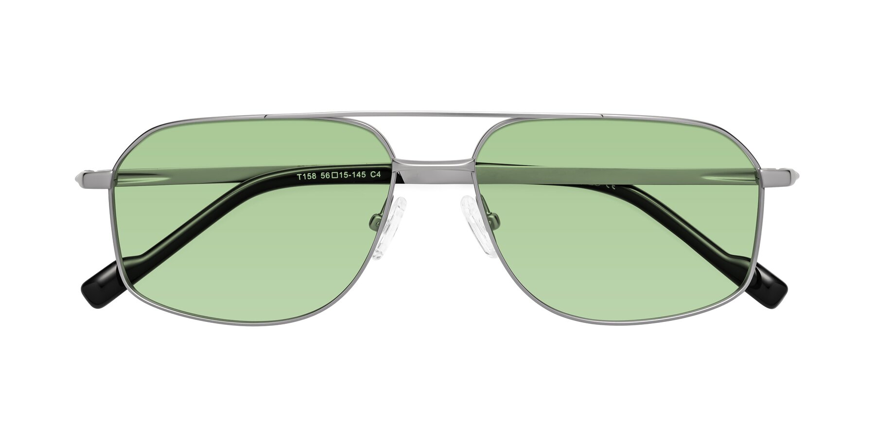 Folded Front of Perine in Silver with Medium Green Tinted Lenses