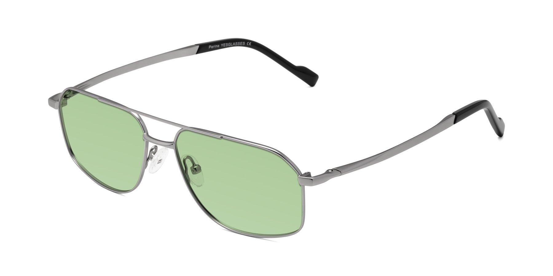 Angle of Perine in Silver with Medium Green Tinted Lenses