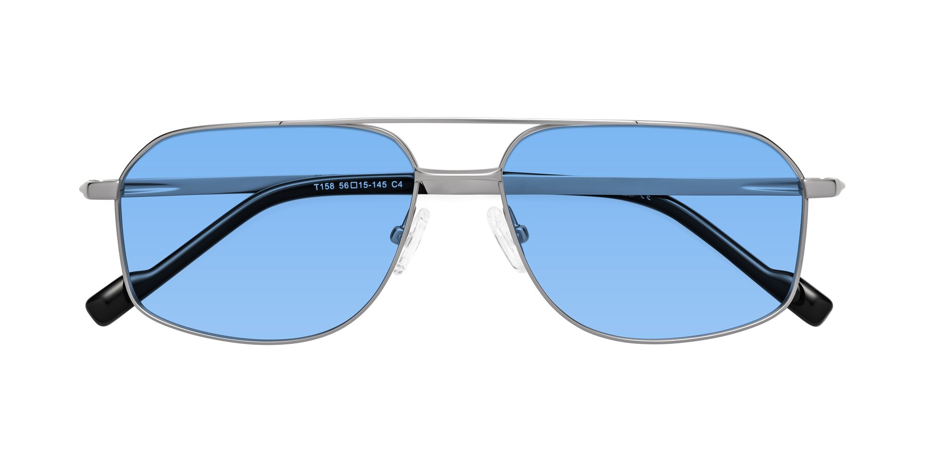 Folded Front of Perine in Silver with Medium Blue Tinted Lenses