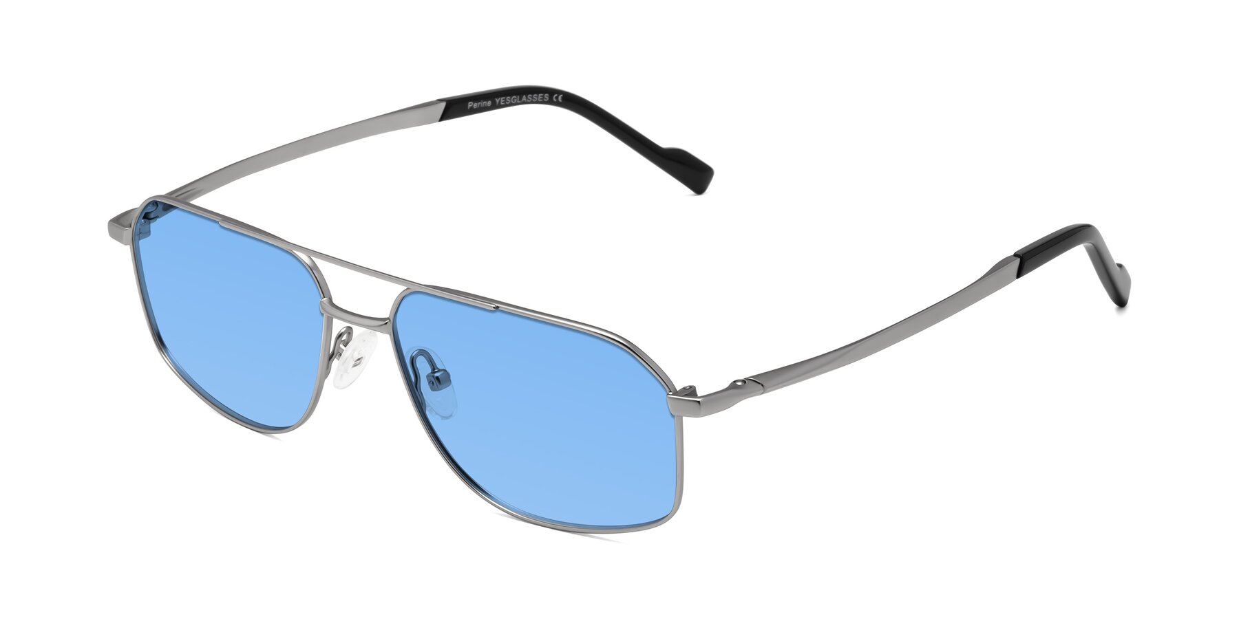 Angle of Perine in Silver with Medium Blue Tinted Lenses