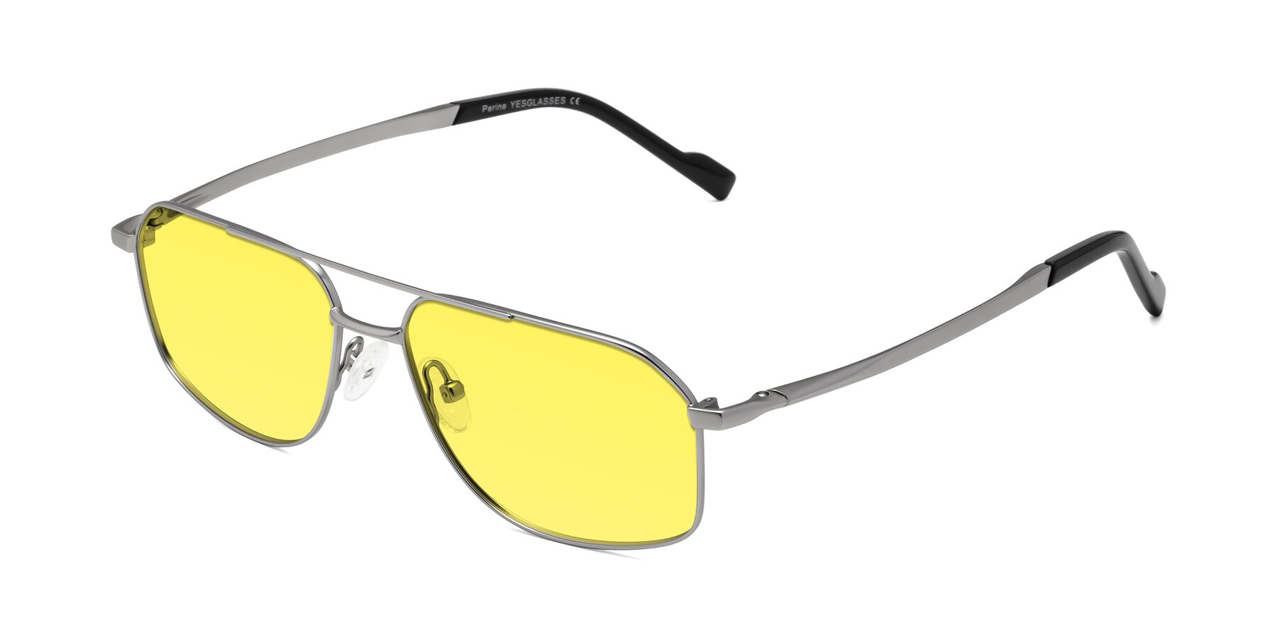 Angle of Perine in Silver with Medium Yellow Tinted Lenses