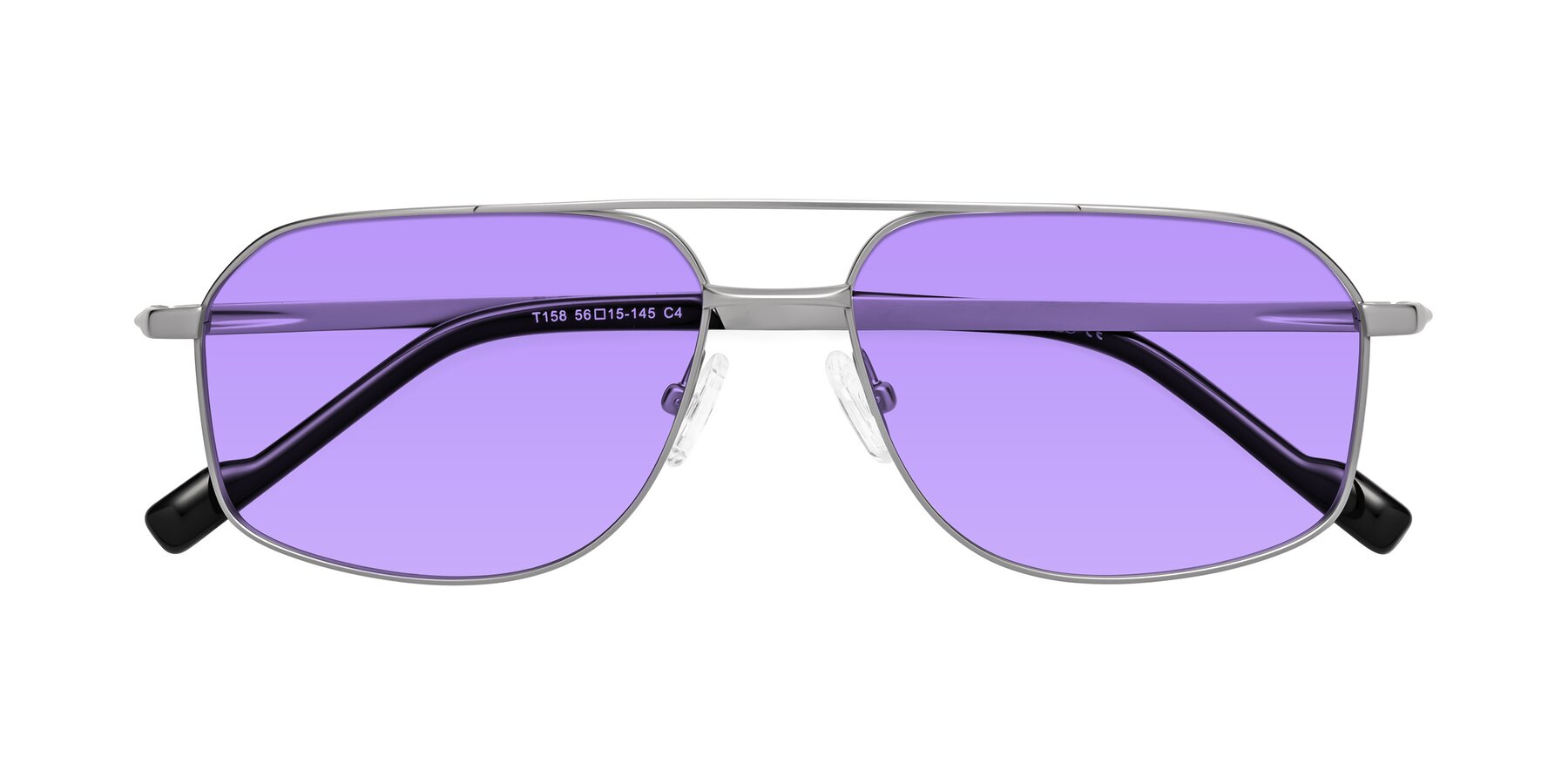 Folded Front of Perine in Silver with Medium Purple Tinted Lenses