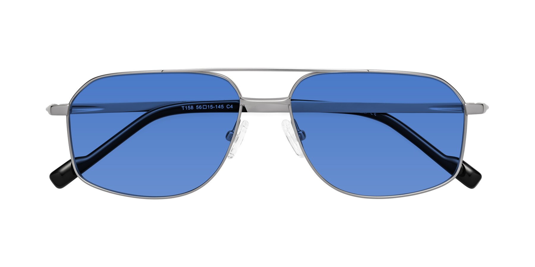 Folded Front of Perine in Silver with Blue Tinted Lenses