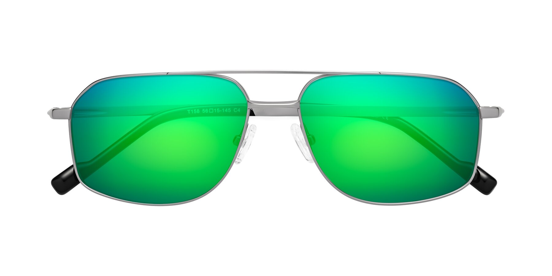Folded Front of Perine in Silver with Green Mirrored Lenses