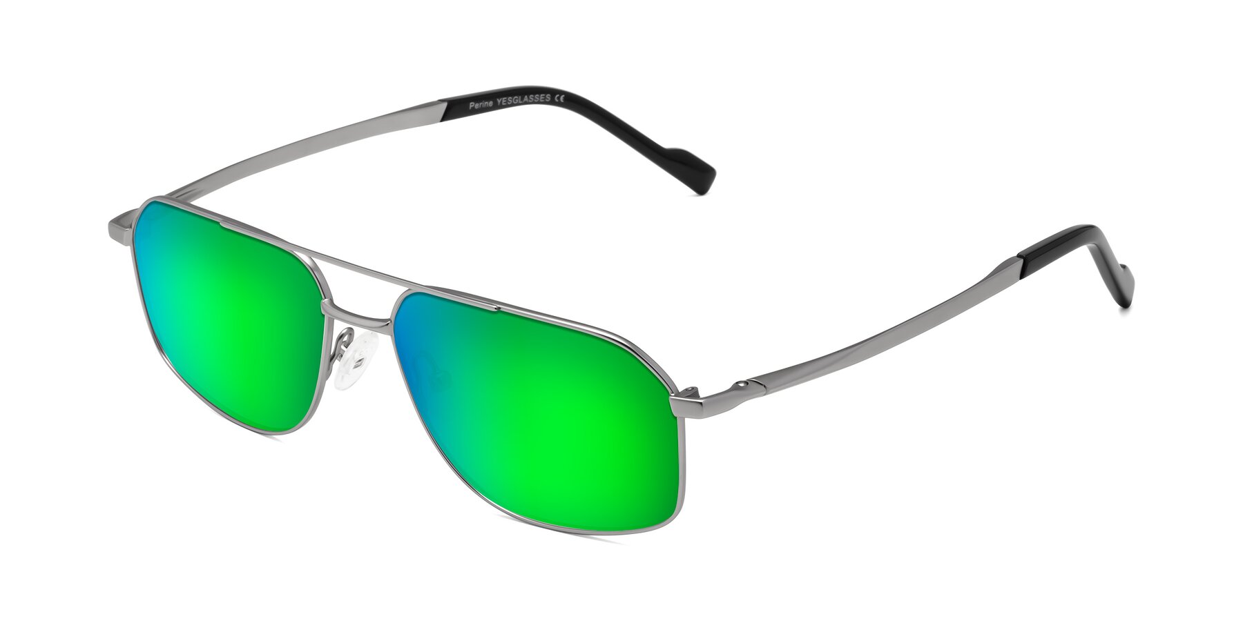 Angle of Perine in Silver with Green Mirrored Lenses