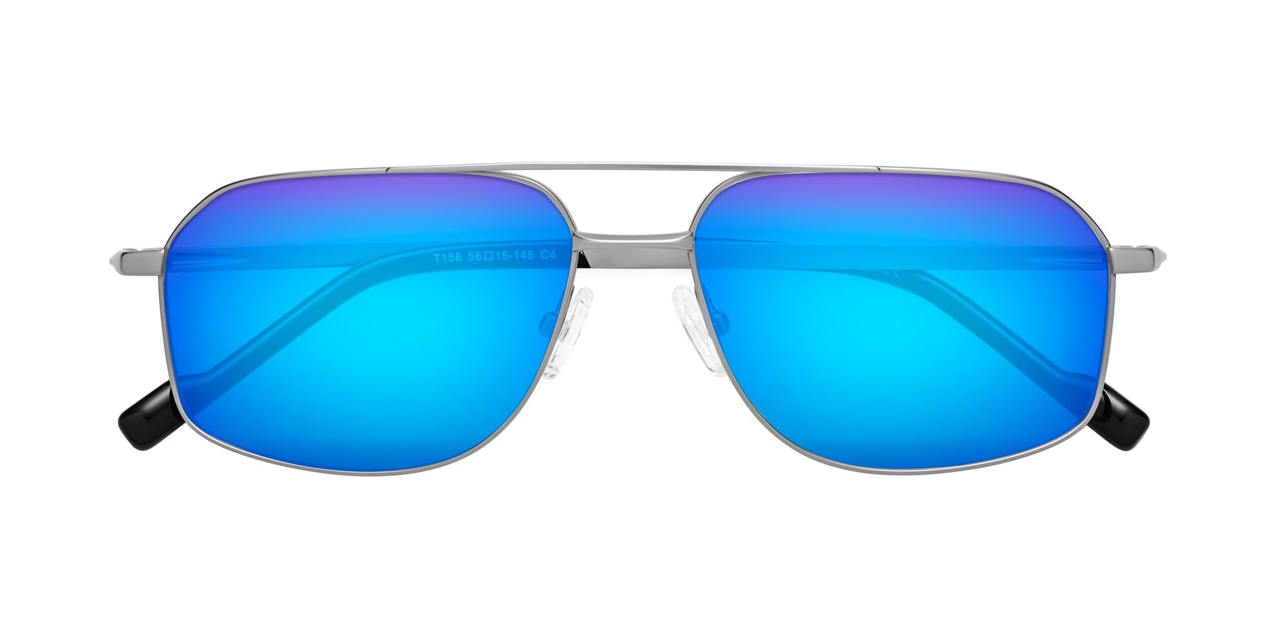 Folded Front of Perine in Silver with Blue Mirrored Lenses