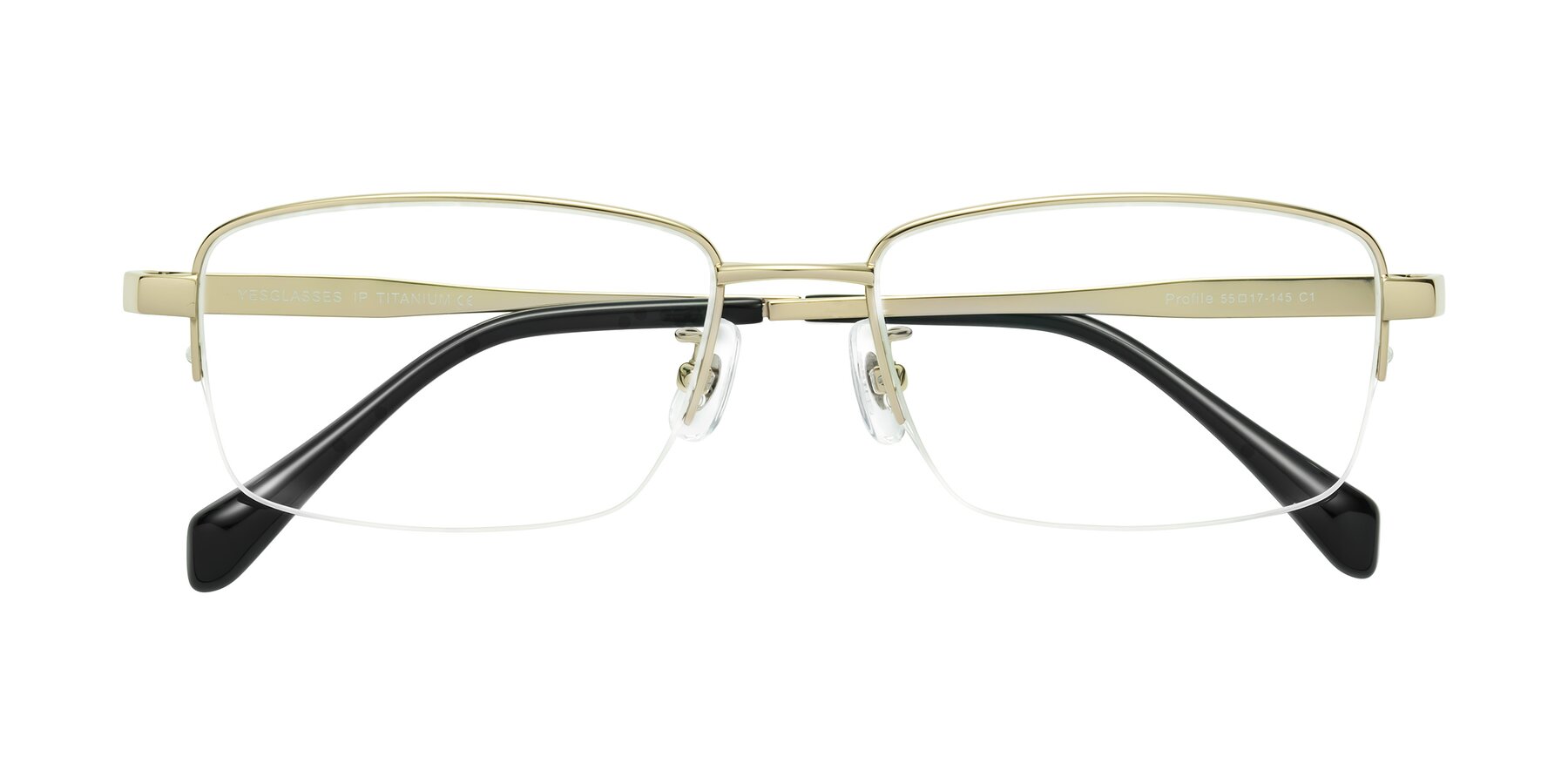 Folded Front of Profile in Gold with Clear Reading Eyeglass Lenses