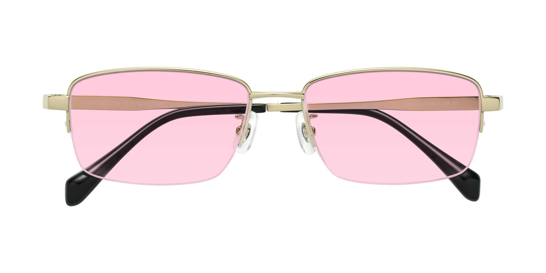 Folded Front of Profile in Gold with Light Pink Tinted Lenses